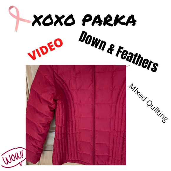 XOXO Quilted Down and Feathers Winter Zipper Red Parka Jacket Size MEDIUM - Picture 6 of 8